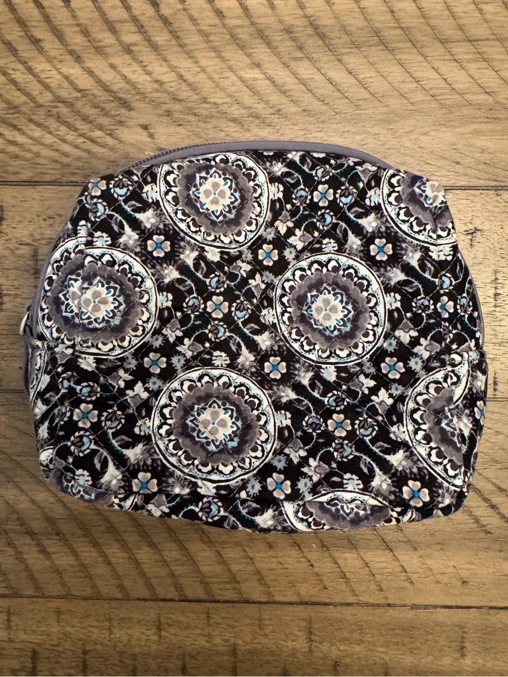 VERA BRADLEY Charcoal Medallion Retired Print Small Makeup Pouch Bag, Lined